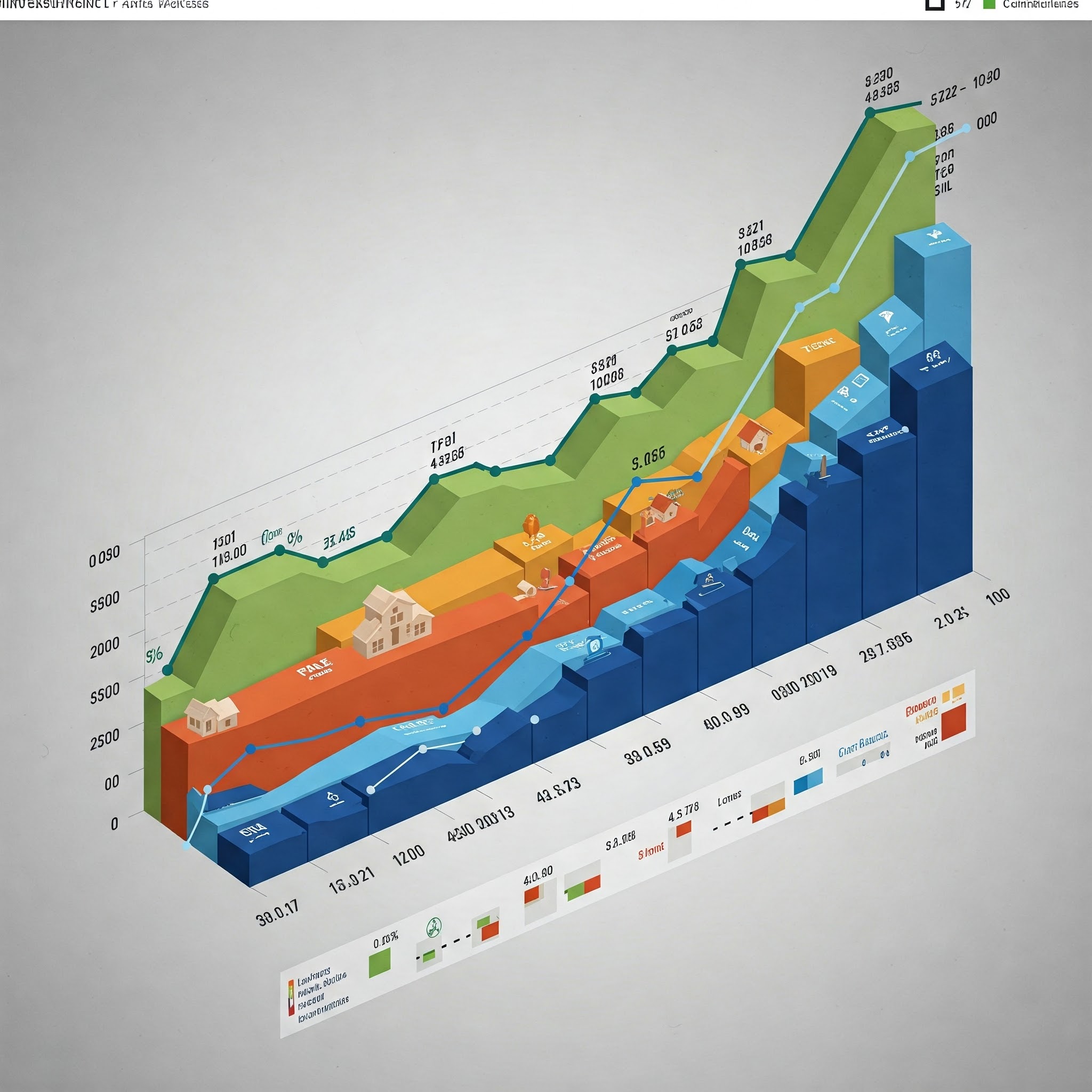 Complex financial chart showing diverse portfolio elements and growth